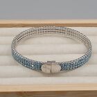 Kate Spade Triple Row Blue Crystal Bracelet Silver Tone Magnetic Close 6 3/4 in