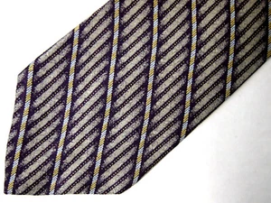 Vtg Calvin Klein Mens Necktie Tie Purple Beige Green Striped USA Silk 56" Short - Picture 1 of 3