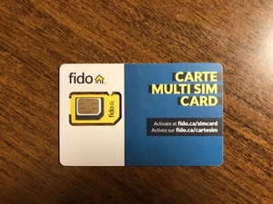 Carte Multi Sim Fido Canada 4G LTE Neuve - Nano Micro Standard 3 en 1 - Photo 1 sur 1