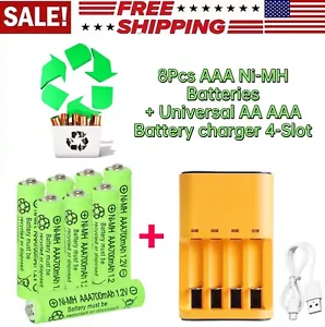 8Pcs 1.2V AAA Ni-MH Rechargeable Batteries + Universal Battery Charger 4-Slot - Picture 1 of 13