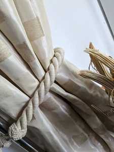 Bohemian Beige Pair of Curtain Tiebacks 31in Long - Picture 1 of 8