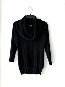 Y2K Vintage BEBE Cowl Neck Sweater Ribbed 3/4 Sleeve Black USA Womens Large - Picture 1 of 11