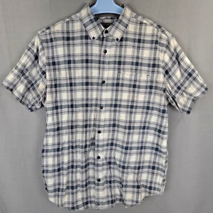 Grizzly Mountain Shirt M L Blue Plaid Cotton Short Sleeve Button Down - Picture 1 of 11