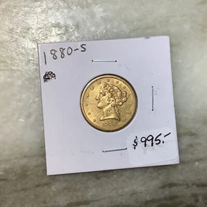 1880-S Five Dollar Gold Liberty Unc. - Picture 1 of 2