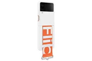 Funda Silicona Samsung con Correa para Galaxy Z Flip4 - Blanco/Naranja - Imagen 1 de 6