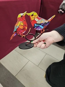 New Stained Glass 2 Birds-On-Branch Suncatcher Metal Table Decor Home Ornaments - Picture 1 of 3