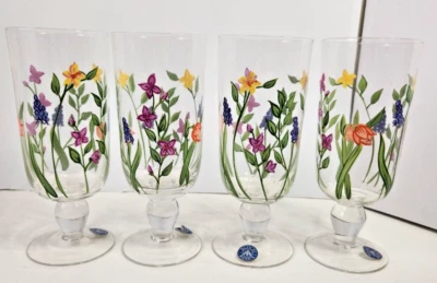 4 块基本水晶冰茶杯全新 BLC21 PATTERN 花朵 COTTAECORE — 第 1/4 张图片