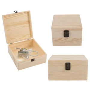 Large Plain Wooden Storage Box with Lid, Keepsake Gift Box Chest Natural Finish - Picture 1 of 16