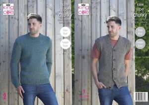 King Cole Super Chunky Knitting Pattern - 5308 Men's Sweater & Waistcoat