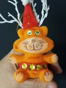 Orange Cat Vintage Hard Plastic 1983 Russ Berrie Christmas Ornament Hong Kong - Picture 1 of 5
