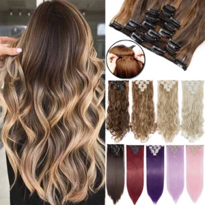 8PCS Full Head Thick Clip In Hair Extensions Ombre Real Natural Long As Human - Picture 1 of 65