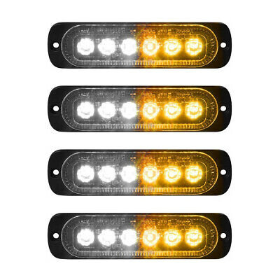 4x 6-LED White Amber Car Recovery Flashing Grille Beacon Warning Strobe Lights • 18.31€