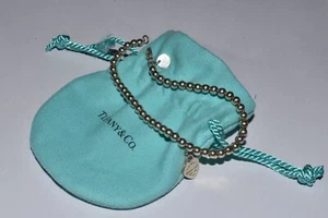 Tiffany & Co. Return To Ball Chain Bracelet Blue Heart Charm Size 7.5" - Picture 1 of 5