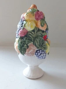 Vintage Majolica Fruit Topiary White Pedestal Bowl 5.75" - Picture 1 of 6