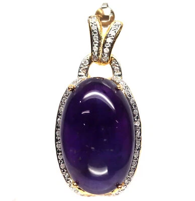 19 X 30 mm. Oval Purple Amethyst & White Zircon Pendant Silver 925 Sterling - Image 1 of 4