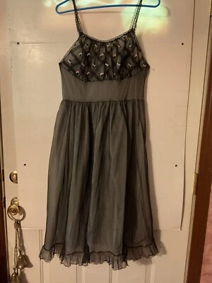 Vestido sin mangas vintage Seamprufen rosa con superposición negra con corpiño de encaje enrejado talla 36 Foto 1 de 4