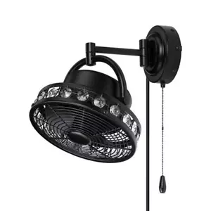Matrix Decor Wall Mounted Fan 110V 3Speed Fan Black+Pull Chain Plugin Indoor 33W - Picture 1 of 11