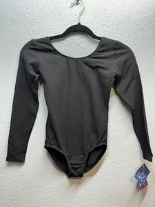 Motionwear Girls Large 12-14 Dance Long Sleeve leotard Black Lycra NEW - Picture 1 of 12