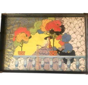 Art Deco Dresser Tray  Spanish Lady in a Garden Setting!  Original Deco Tray - Picture 1 of 4