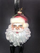 Holiday Lane Santa Claus Head Glass with Holly Leaves Christmas Ornament
