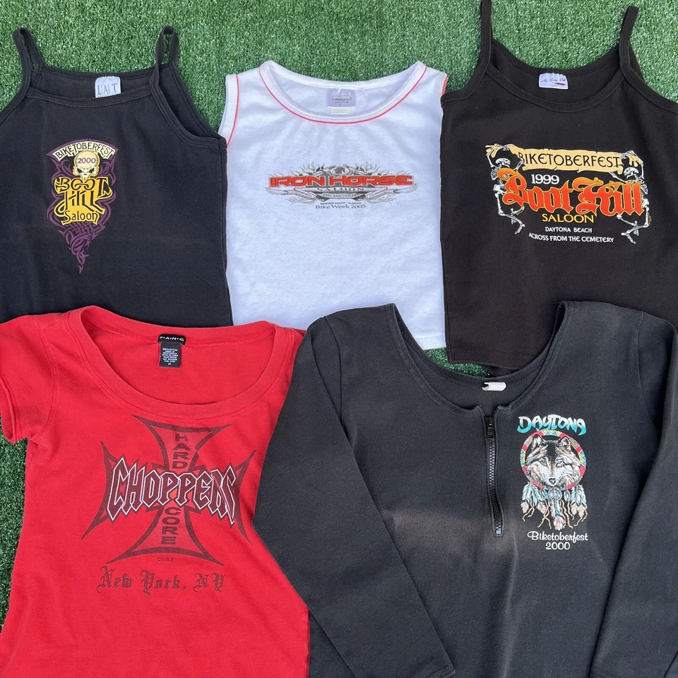 VTG Boothill Bike T-Shirt Womens Large / XL Black White Bike Week Motorcycle Y2K - Image 1 of 4