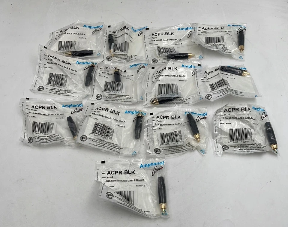 [LOTE 13 PEÇAS] Conector macho RCA fundido amphenol ACPR-BLK preto com contatos dourados - Imagem 1 de 4