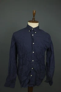 Barbour Navy Linen Regular Fit Long Sleeve Collared Button-Down Shirt Size L - Picture 1 of 14