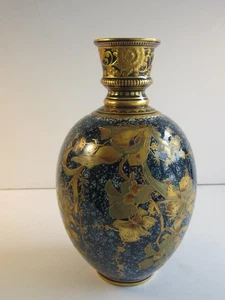 Gorgeous Antique Royal Crown Derby Heavy Gold Decorated Over Blue Porcelain Vase - Picture 1 of 8