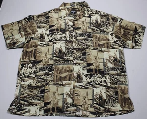 Rocawear Shirt Mens 3XL Black Tan Allover Print Button Up Short Sleeve Hip Hop - Picture 1 of 6