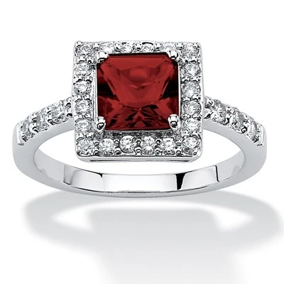 Princess-Cut Birthstone .925 Silver Halo Ring - Image 1 of 4