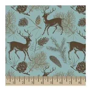 3 yds Deer in Woods Outdoors Cozy Flannel Fabric, Light Blue Brown NWOT 112x44 - Picture 1 of 7