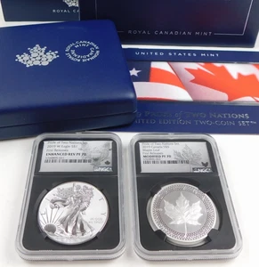 2019-W Pride of 2 Nations Silver Eagle & Maple Leaf NGC PF70/Rev PF70 OGP C2941 - Picture 1 of 3