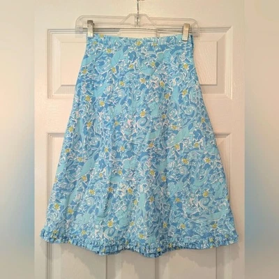 De Colección Lilly Pulitzer Kiss the Cook Mono Azul Floral Midi Algodón Falda Mujeres 0 Foto 1 de 4