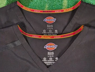 Dickies V Neck Two Pocket Scrub Top Women's Size Large Black Nurse Vet Work  - Image 1 of 4