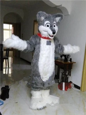 Vestido longo fursuit cinza husky cachorro lobo raposa mascote fantasia Halloween adulto - Imagem 1 de 3