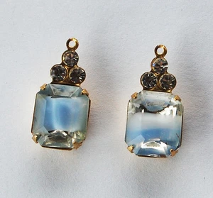 VINTAGE OCTAGON GIVRE GLASS RHINESTONE PENDANT BEADS • 18x10mm • BLUE, AMETHYST - Picture 1 of 7