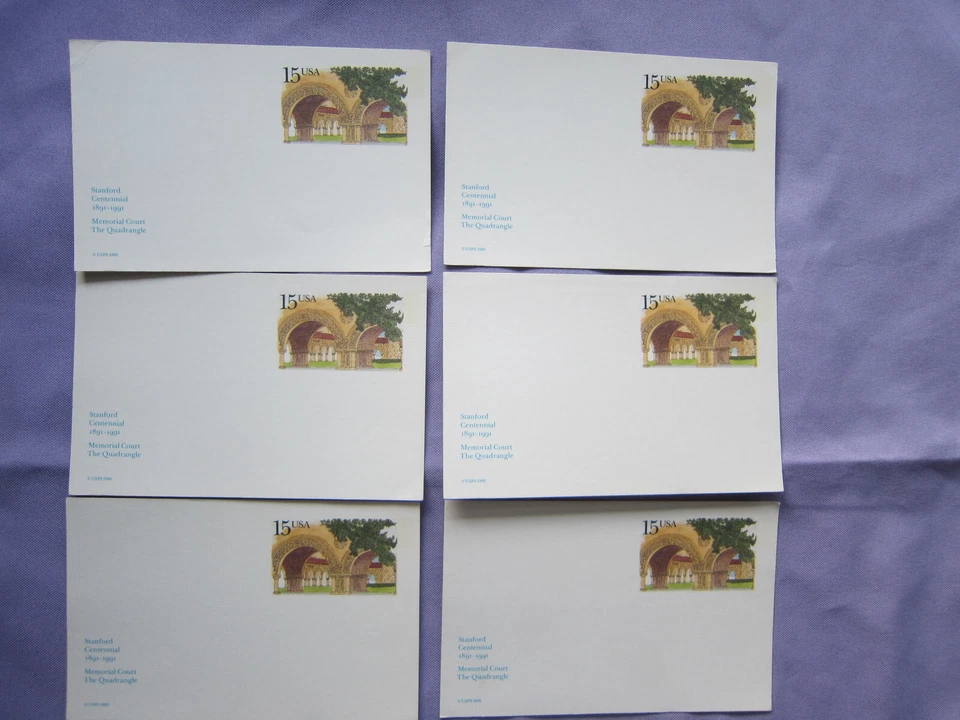 (6) 1990 U.S. Sc# UX150 Stanford Centennial 1891 Quad 15¢ Postal Card Postcard - Image 1 of 1