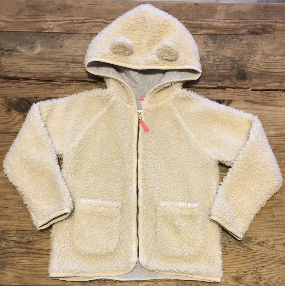 CREWCUTS Talla 6/7 Niñas Marfil Sherpa Con Capucha Oso Chaqueta Abrigo Foto 1 de 4