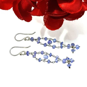 Blue Tanzanite Faceted Beads Gemstone 925 Sterling Silver Earring Beads Gift - Picture 1 of 9