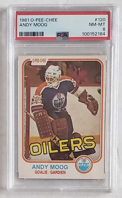 1981-82 OPC O-PEE-CHEE ANDY MOOG #120 ROOKIE CARD PSA 8 NM-MT EDMONTON OILER HOF - Image 1 of 2