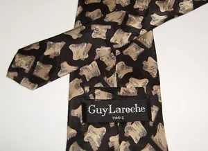 New Mens Guy Laroche Silk Tie Geometric Black Bronze Gold 56" x 3.5" - Paris - Picture 1 of 2
