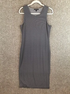 Banana Republic Midi Dress Womens M Black White Striped Layered Knit Sleeveless - Picture 1 of 11