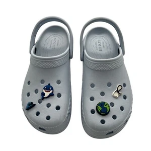 Crocs W9 Classic Clogs Shark Wave Planet Charms Hospital Nursery Shoes Baby Blue - Picture 1 of 11