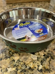 Loving Pets Bella Dog Bowl Metallic Artichoke Medium New - Picture 1 of 2