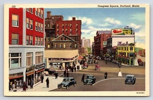 Postcard Congress Square Portland Maine, Street View Walgreeen Drug Store - Picture 1 of 2