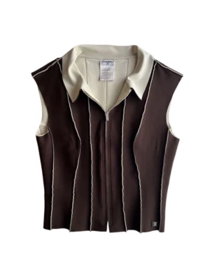 Camisetas sin mangas Chanel Line cremallera SS 1999 talla 36 marrón longitud 18,5 pulgadas Foto 1 de 4