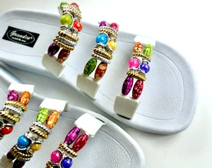 Vtg 2006 Grandco White Bling Gem Beaded Sandal 10 - Picture 1 of 8