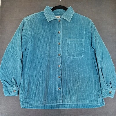 VTG LL Bean Wide Whale Corduroy Shirt Blue Button Down Shacket Medium Petite - Image 1 of 4