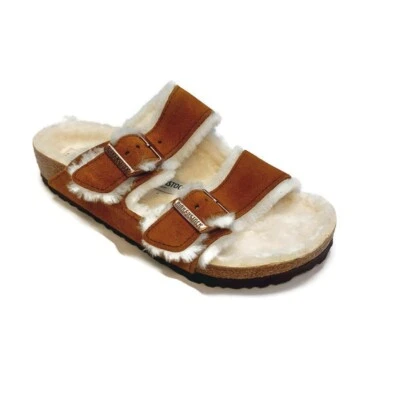 Birkenstock Arizona Womens Size 5 Shearling Fur Lined Suede Sandals Mink EU 36 - Image 1 of 4