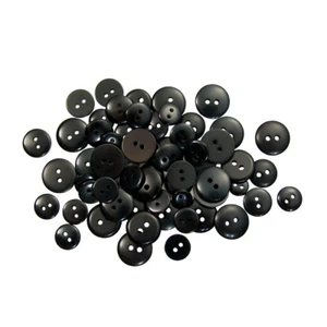 2-Hole Jet Black Plastic Sewing Buttons Round Borderless Glossy Fastener 8-15mm - Picture 1 of 1